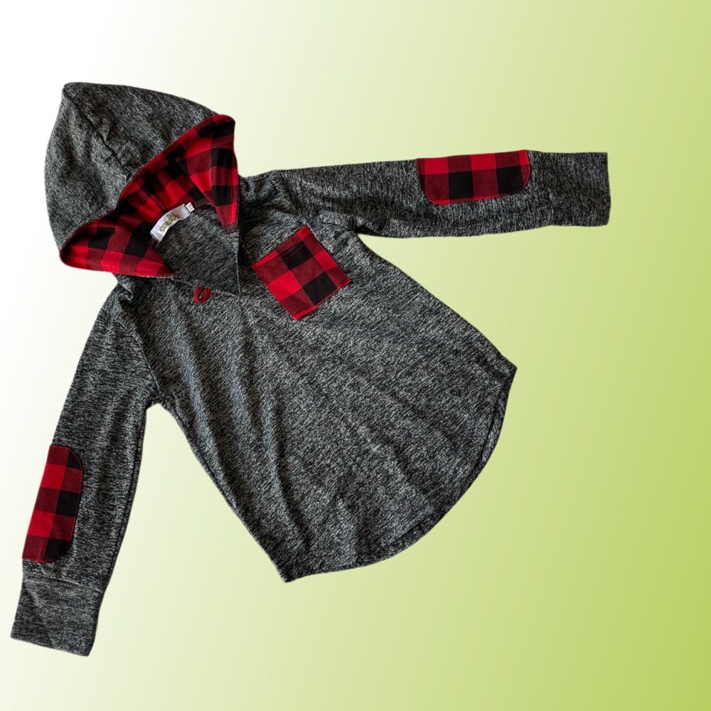 Heather Grey and Red Plaid Chuyg Hooded Long Sleeve